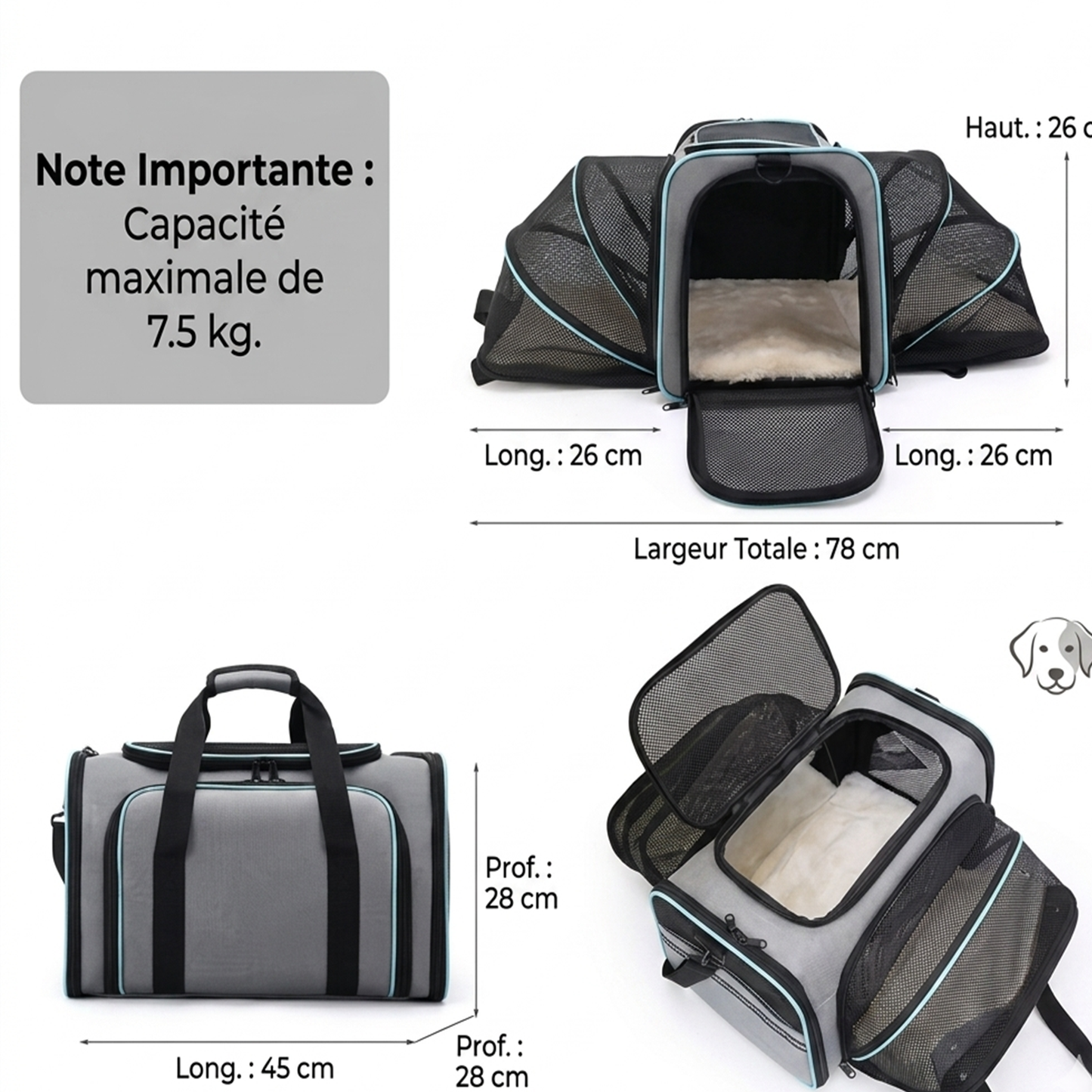 Sac de Transport Premium pour Animaux – Grand Espace Extensible (Soft-Sided Airline Approved)