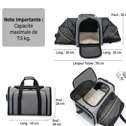 Sac de Transport Premium pour Animaux – Grand Espace Extensible (Soft-Sided Airline Approved)