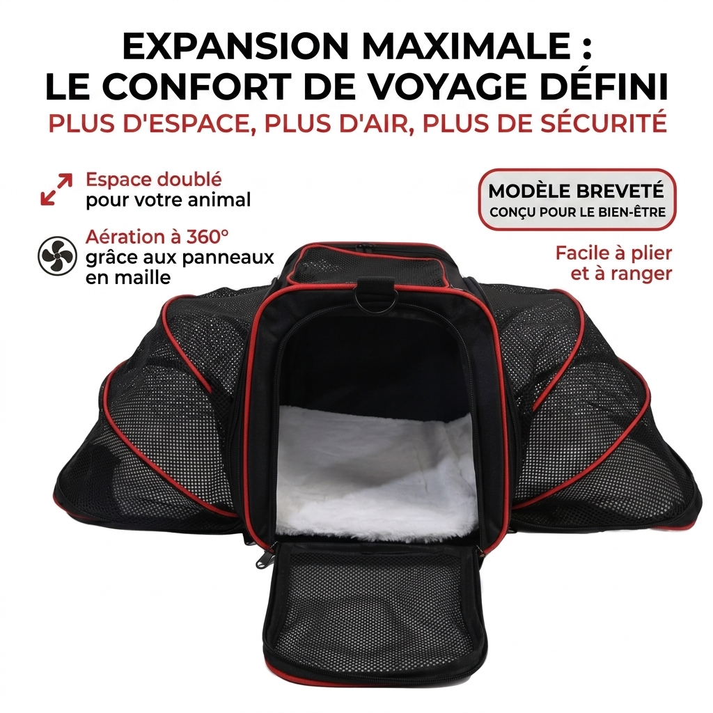 Sac de Transport Premium pour Animaux – Grand Espace Extensible (Soft-Sided Airline Approved)